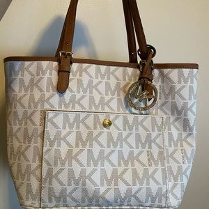 Michael Kors Purse, white & brown, medium size